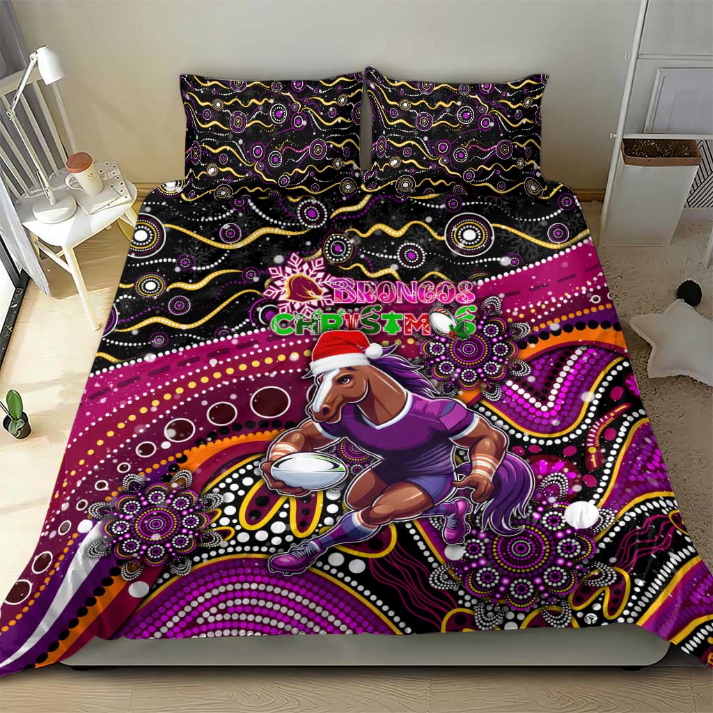Merry Christmas Broncos Bedding Set Aboriginal Santa Rugby Mascot - Brisbane - Vibe Hoodie Shop