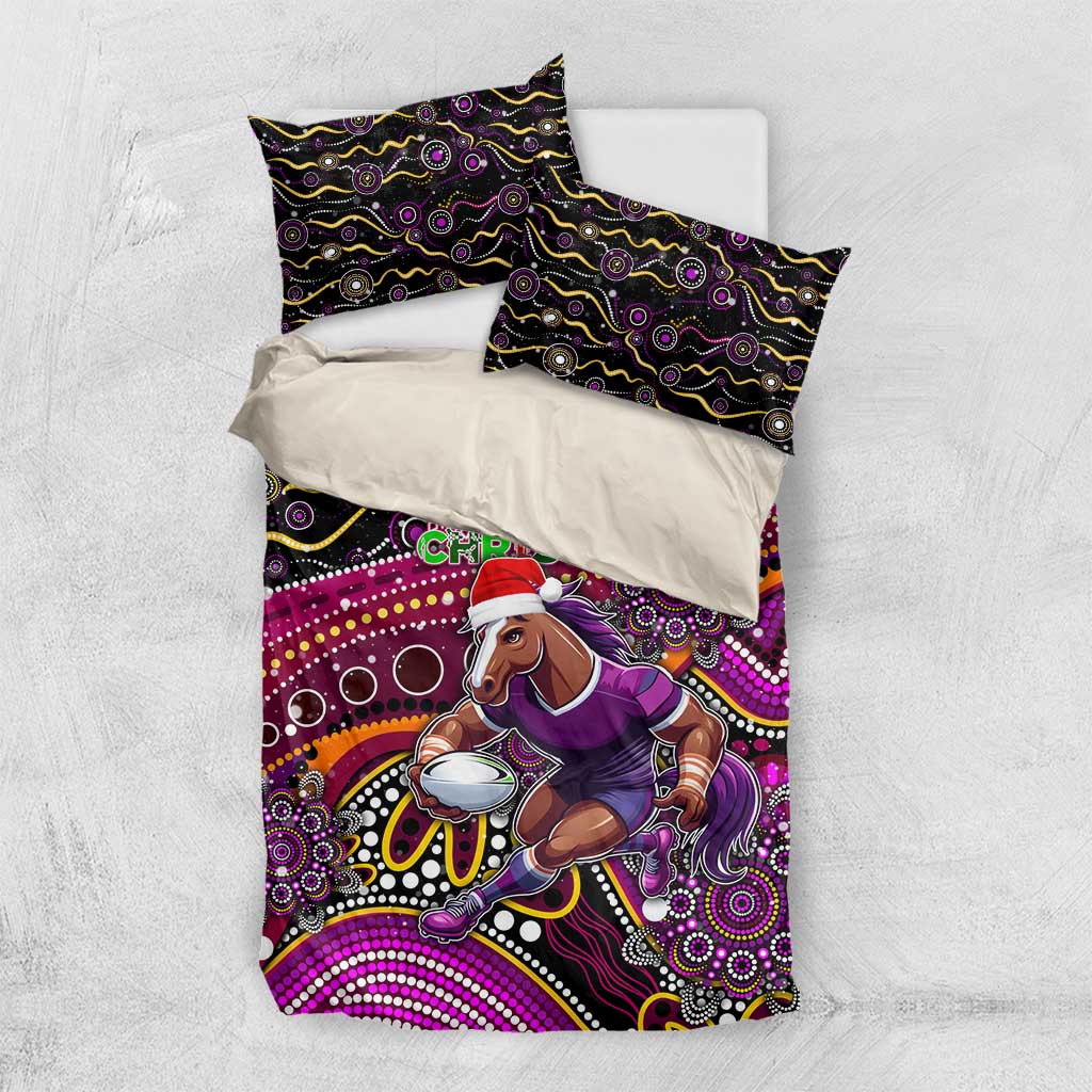 Merry Christmas Broncos Bedding Set Aboriginal Santa Rugby Mascot - Brisbane - Vibe Hoodie Shop