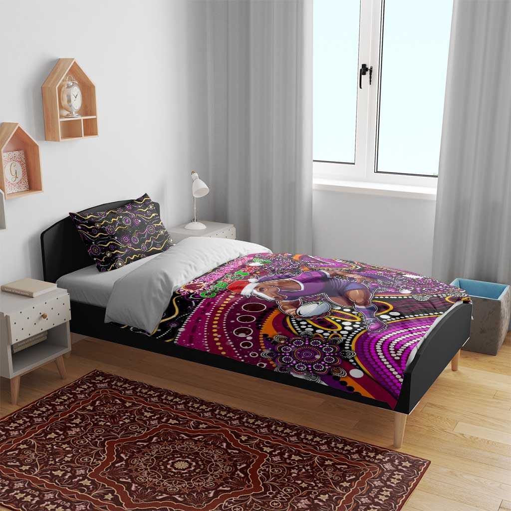 Merry Christmas Broncos Bedding Set Aboriginal Santa Rugby Mascot - Brisbane - Vibe Hoodie Shop