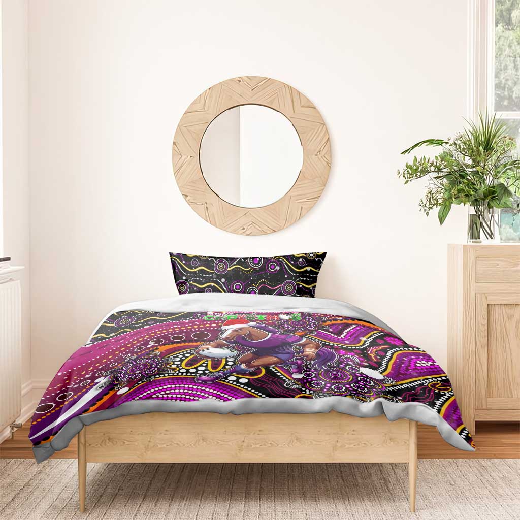 Merry Christmas Broncos Bedding Set Aboriginal Santa Rugby Mascot - Brisbane - Vibe Hoodie Shop