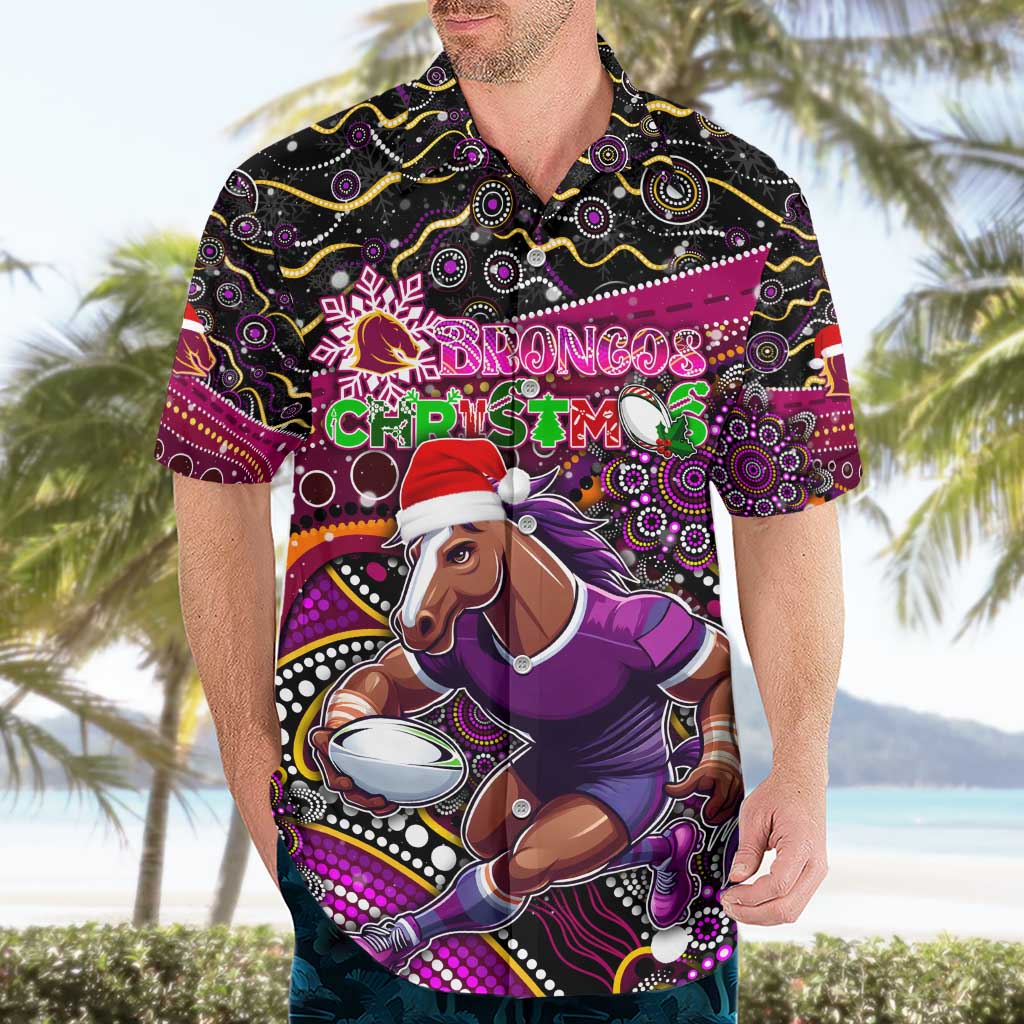 Merry Christmas Broncos Hawaiian Shirt Aboriginal Santa Rugby Mascot - Brisbane - Vibe Hoodie Shop