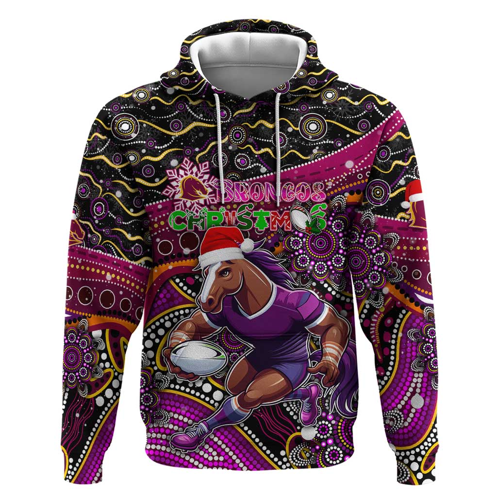 Merry Christmas Broncos Hoodie Aboriginal Santa Rugby Mascot - Brisbane - Vibe Hoodie Shop