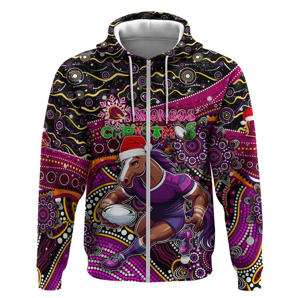 Merry Christmas Broncos Hoodie Aboriginal Santa Rugby Mascot - Brisbane - Vibe Hoodie Shop