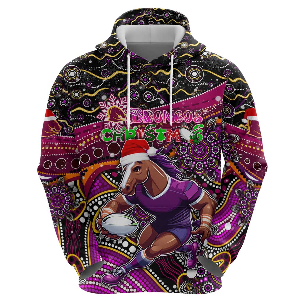Merry Christmas Broncos Hoodie Aboriginal Santa Rugby Mascot - Brisbane - Vibe Hoodie Shop