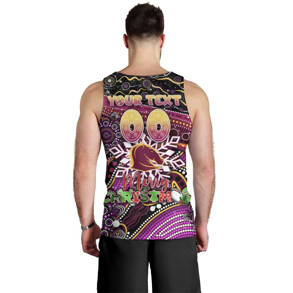 Merry Christmas Broncos Men Tank Top Aboriginal Santa Rugby Mascot - Brisbane - Vibe Hoodie Shop