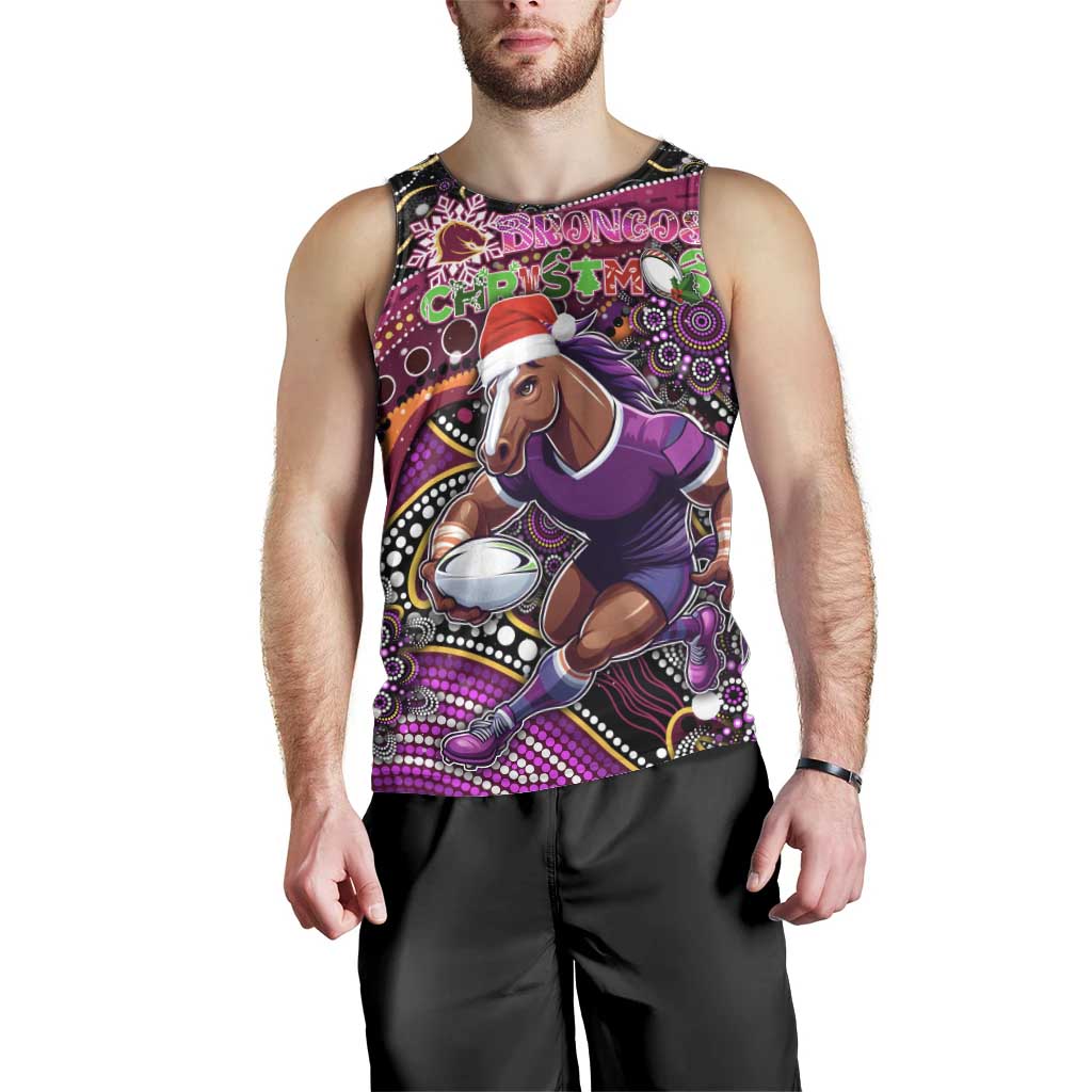 Merry Christmas Broncos Men Tank Top Aboriginal Santa Rugby Mascot - Brisbane - Vibe Hoodie Shop