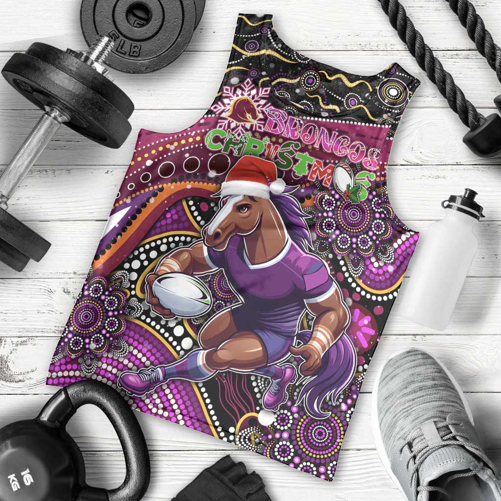 Merry Christmas Broncos Men Tank Top Aboriginal Santa Rugby Mascot - Brisbane - Vibe Hoodie Shop