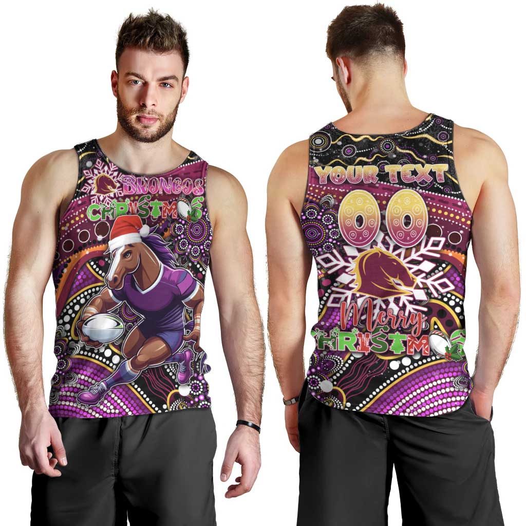 Merry Christmas Broncos Men Tank Top Aboriginal Santa Rugby Mascot - Brisbane - Vibe Hoodie Shop