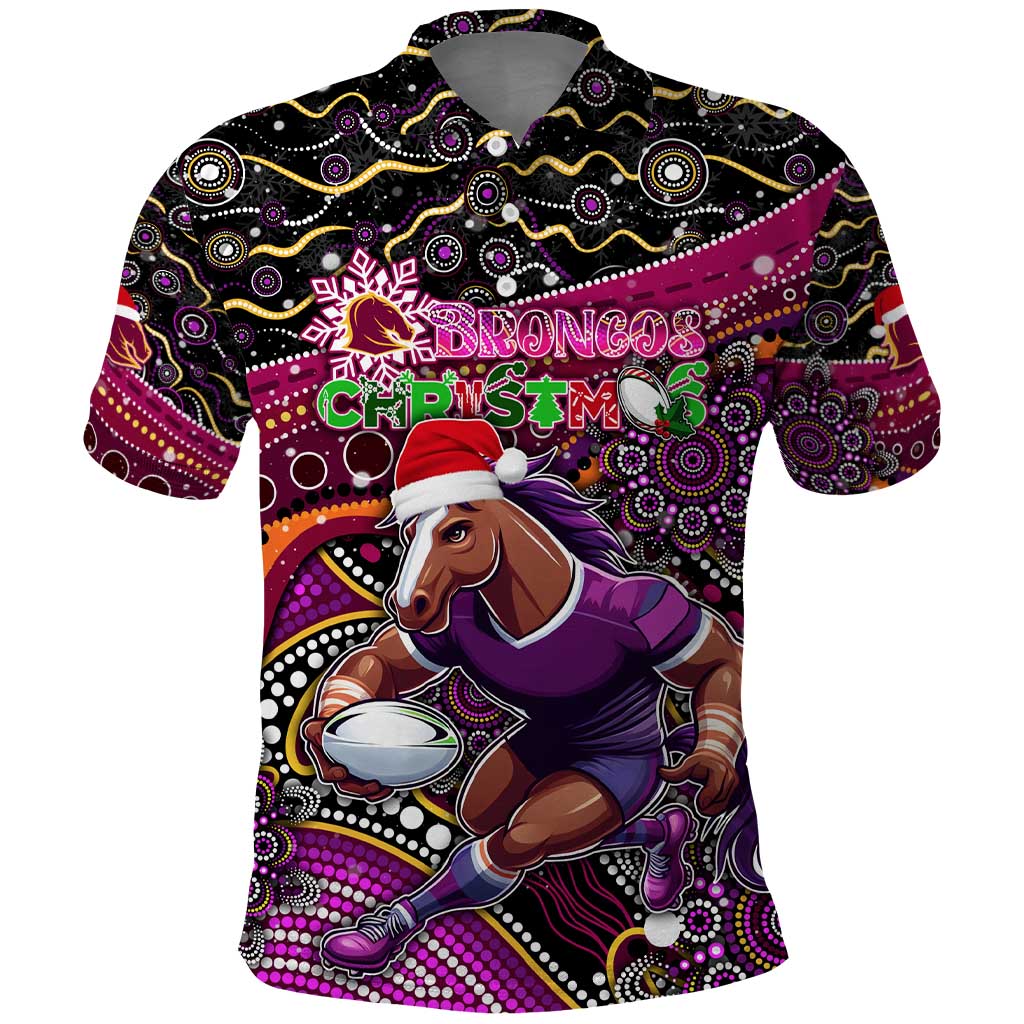 Merry Christmas Broncos Polo Shirt Aboriginal Santa Rugby Mascot - Brisbane - Vibe Hoodie Shop