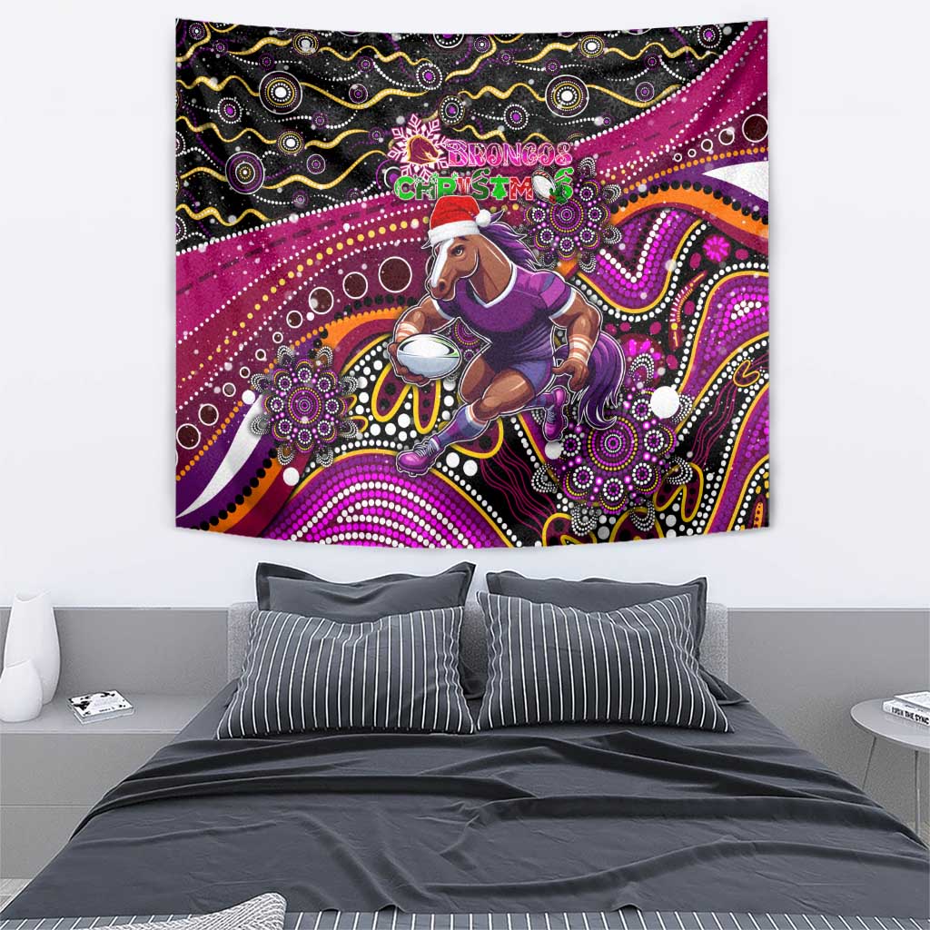 Merry Christmas Broncos Tapestry Aboriginal Santa Rugby Mascot - Brisbane - Vibe Hoodie Shop