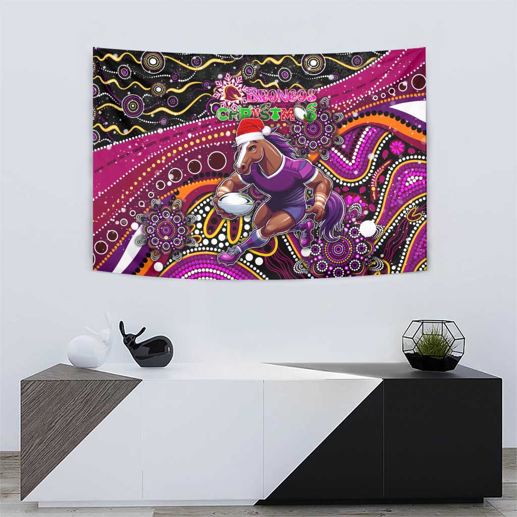 Merry Christmas Broncos Tapestry Aboriginal Santa Rugby Mascot - Brisbane - Vibe Hoodie Shop