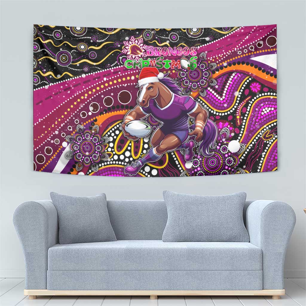 Merry Christmas Broncos Tapestry Aboriginal Santa Rugby Mascot - Brisbane - Vibe Hoodie Shop