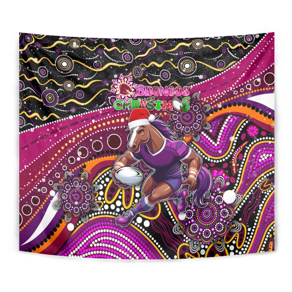 Merry Christmas Broncos Tapestry Aboriginal Santa Rugby Mascot - Brisbane - Vibe Hoodie Shop