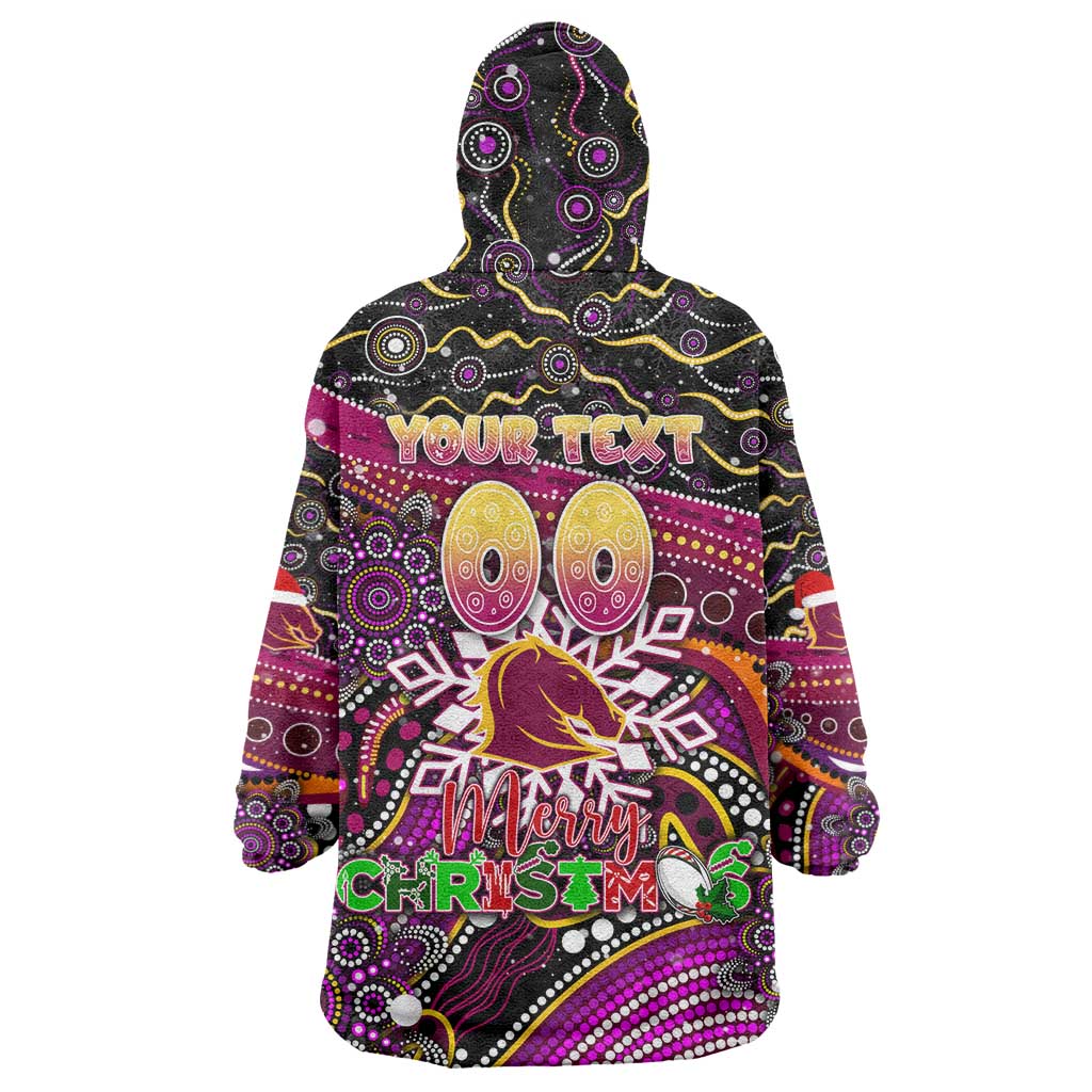 Merry Christmas Broncos Wearable Blanket Hoodie Aboriginal Santa Rugby Mascot - Brisbane - Vibe Hoodie Shop