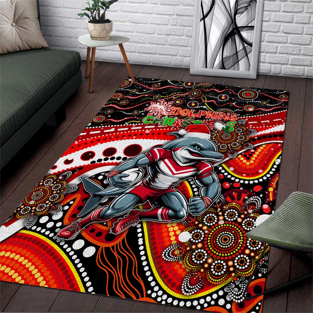 Merry Christmas Dolphins Area Rug Aboriginal Santa Rugby Mascot - Redcliffe - Vibe Hoodie Shop