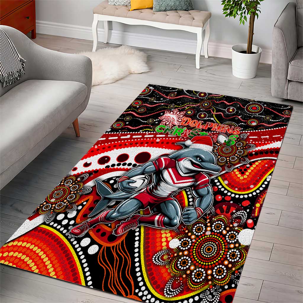 Merry Christmas Dolphins Area Rug Aboriginal Santa Rugby Mascot - Redcliffe - Vibe Hoodie Shop