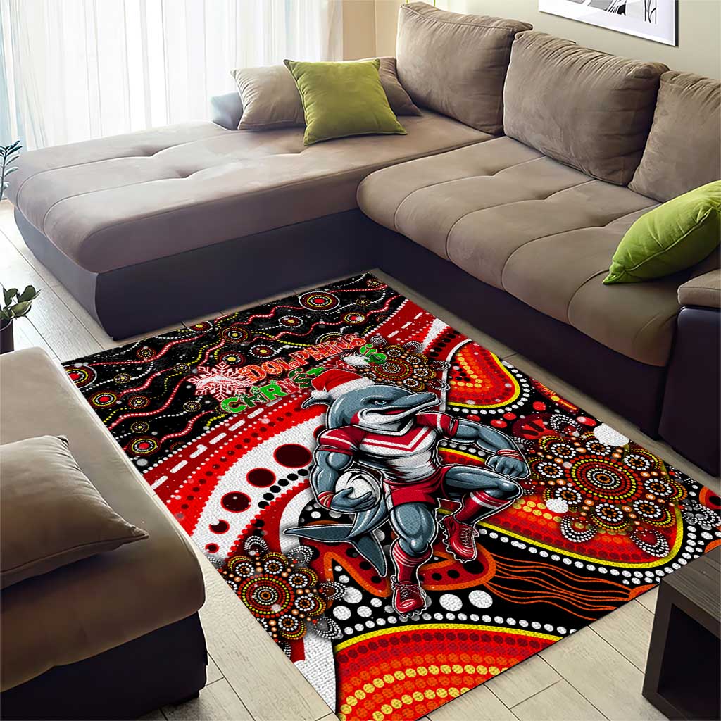 Merry Christmas Dolphins Area Rug Aboriginal Santa Rugby Mascot - Redcliffe - Vibe Hoodie Shop