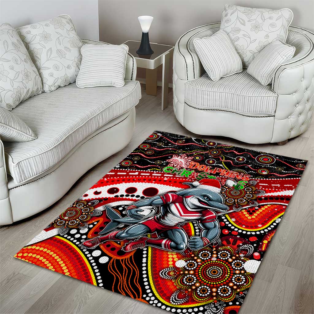 Merry Christmas Dolphins Area Rug Aboriginal Santa Rugby Mascot - Redcliffe - Vibe Hoodie Shop