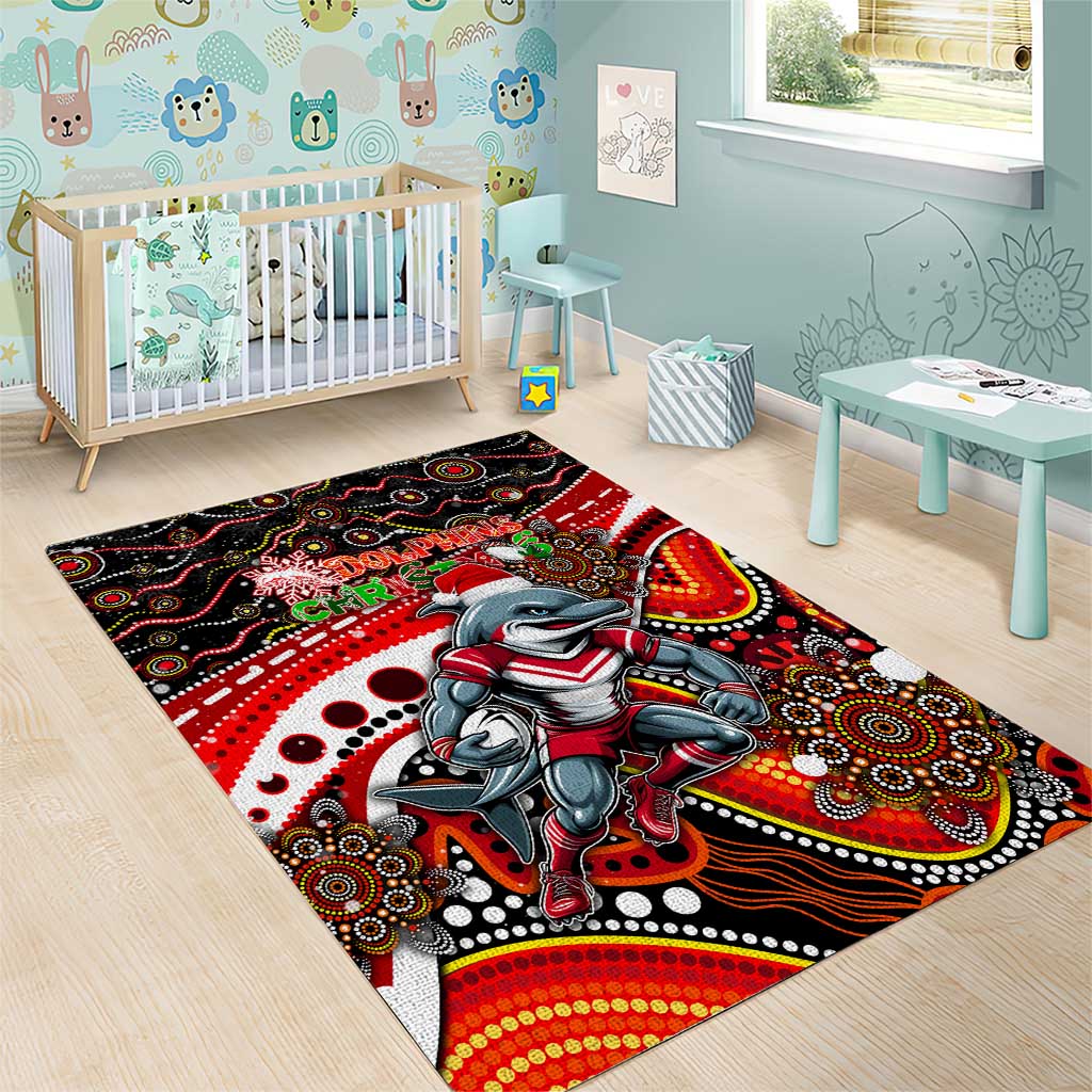 Merry Christmas Dolphins Area Rug Aboriginal Santa Rugby Mascot - Redcliffe - Vibe Hoodie Shop