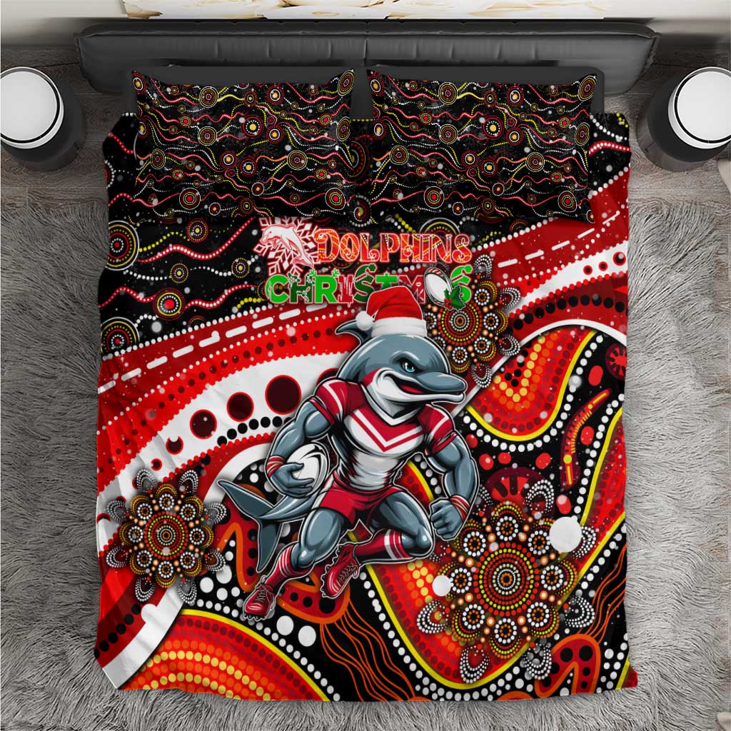 Merry Christmas Dolphins Bedding Set Aboriginal Santa Rugby Mascot - Redcliffe - Vibe Hoodie Shop