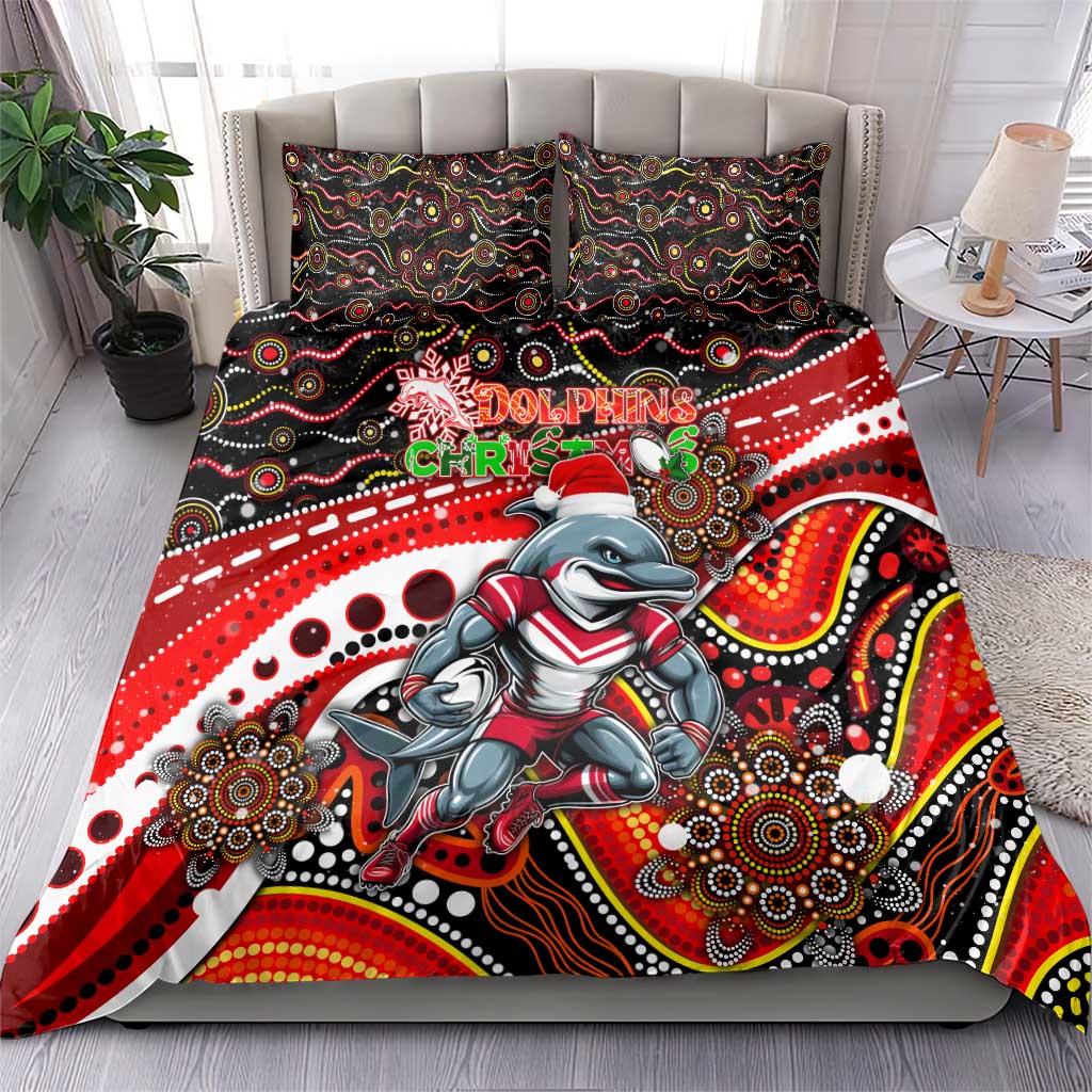 Merry Christmas Dolphins Bedding Set Aboriginal Santa Rugby Mascot - Redcliffe - Vibe Hoodie Shop