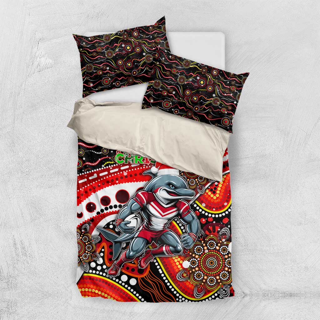 Merry Christmas Dolphins Bedding Set Aboriginal Santa Rugby Mascot - Redcliffe - Vibe Hoodie Shop