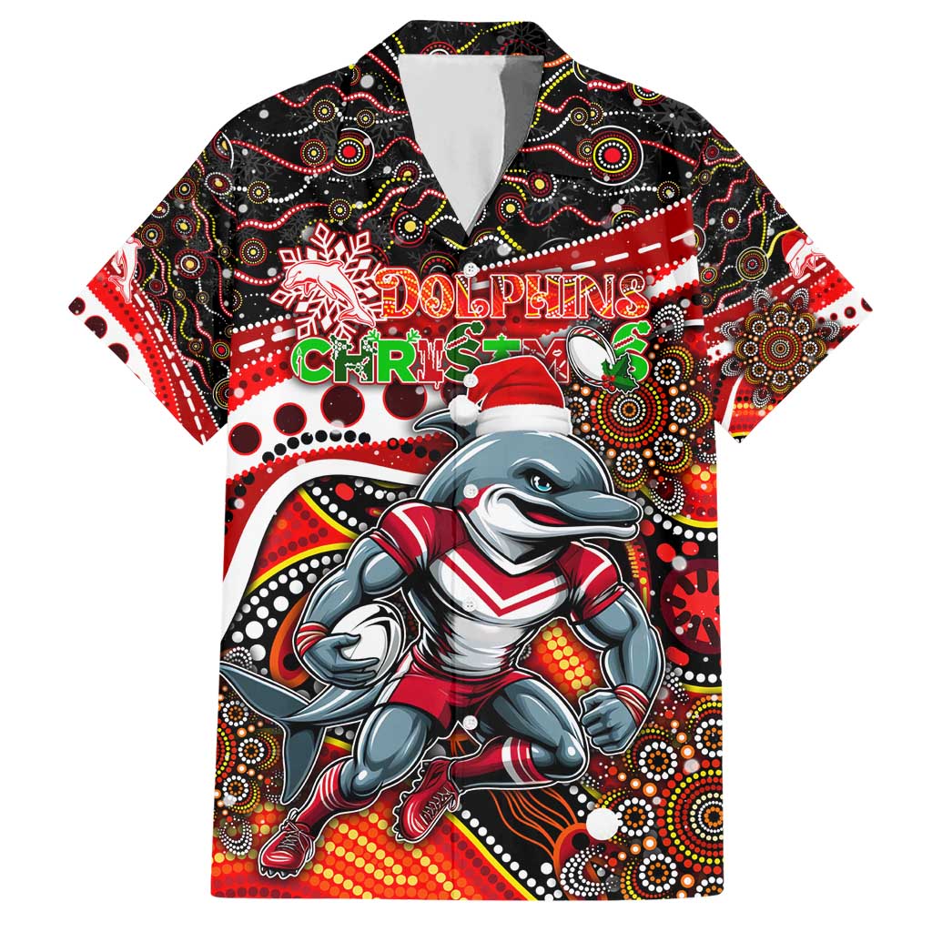 Merry Christmas Dolphins Hawaiian Shirt Aboriginal Santa Rugby Mascot - Redcliffe - Vibe Hoodie Shop