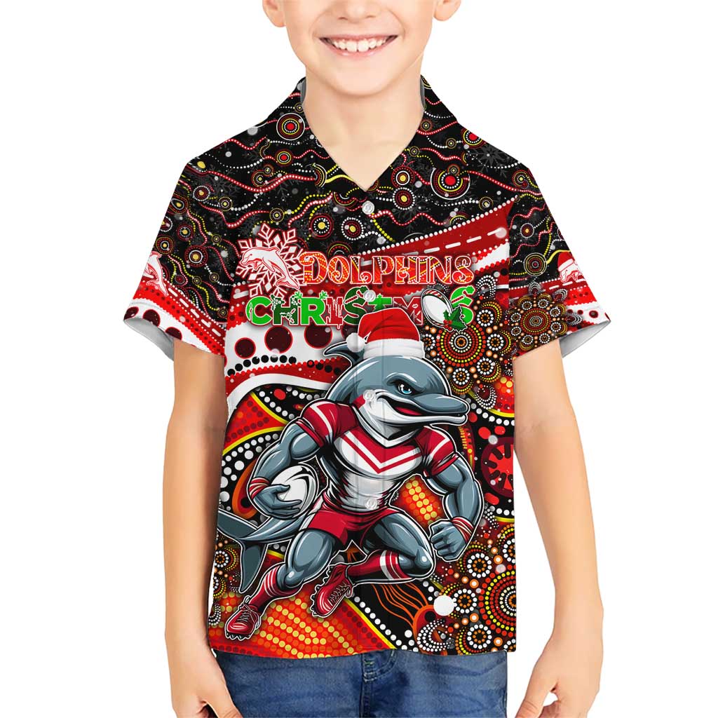 Merry Christmas Dolphins Hawaiian Shirt Aboriginal Santa Rugby Mascot - Redcliffe - Vibe Hoodie Shop