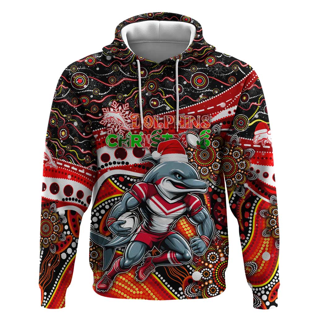 Merry Christmas Dolphins Hoodie Aboriginal Santa Rugby Mascot - Redcliffe - Vibe Hoodie Shop