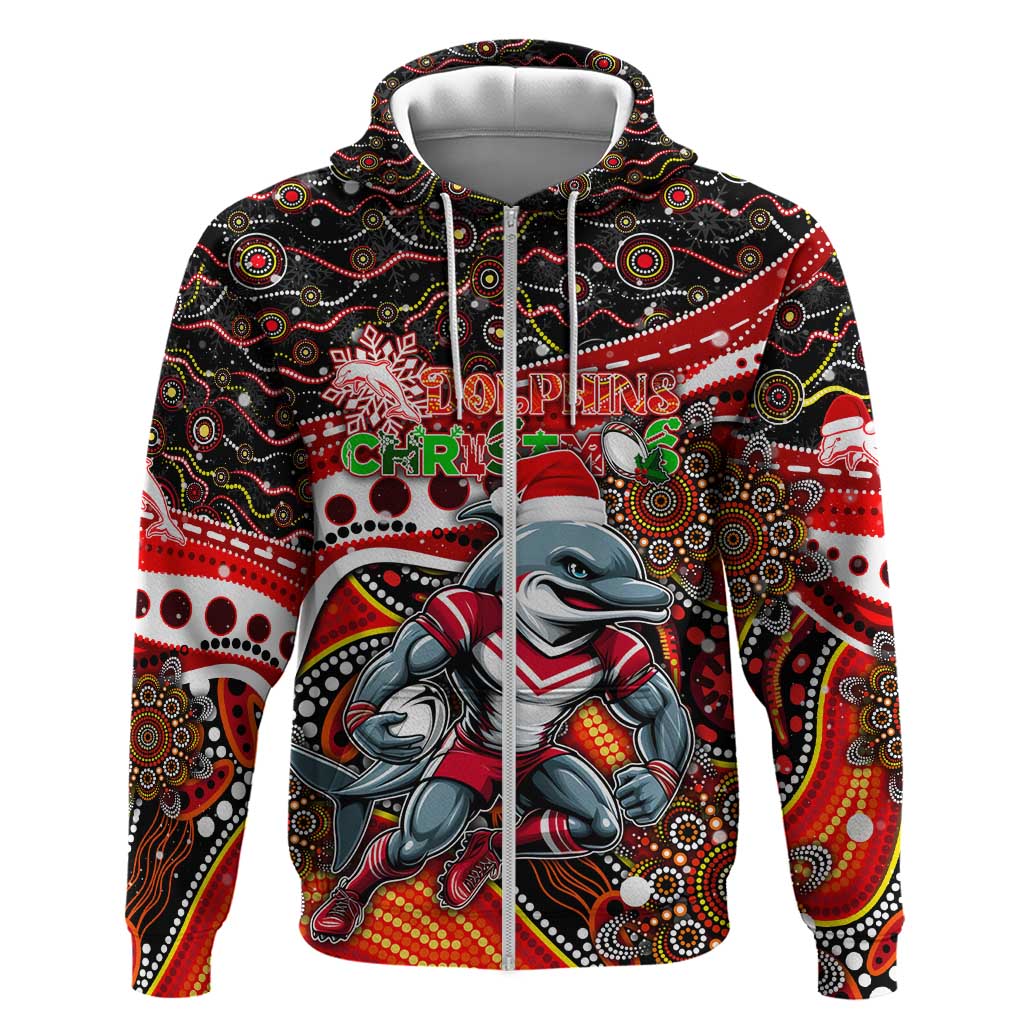 Merry Christmas Dolphins Hoodie Aboriginal Santa Rugby Mascot - Redcliffe - Vibe Hoodie Shop