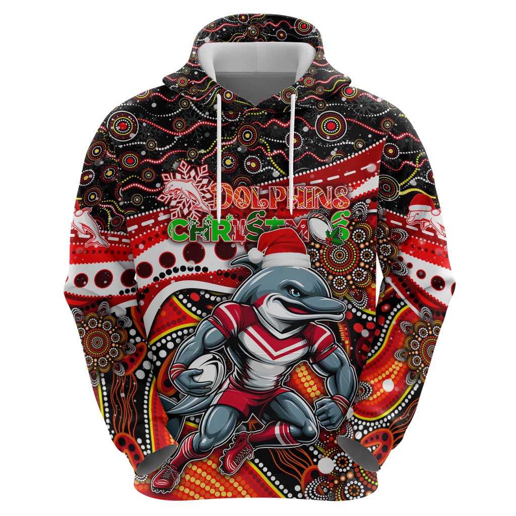 Merry Christmas Dolphins Hoodie Aboriginal Santa Rugby Mascot - Redcliffe - Vibe Hoodie Shop