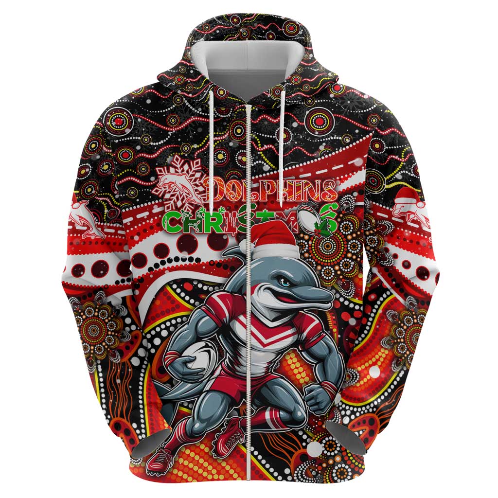 Merry Christmas Dolphins Hoodie Aboriginal Santa Rugby Mascot - Redcliffe - Vibe Hoodie Shop