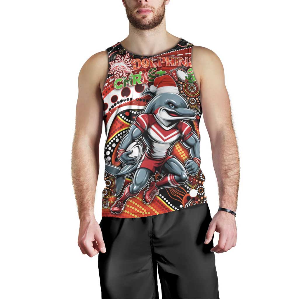 Merry Christmas Dolphins Men Tank Top Aboriginal Santa Rugby Mascot - Redcliffe - Vibe Hoodie Shop