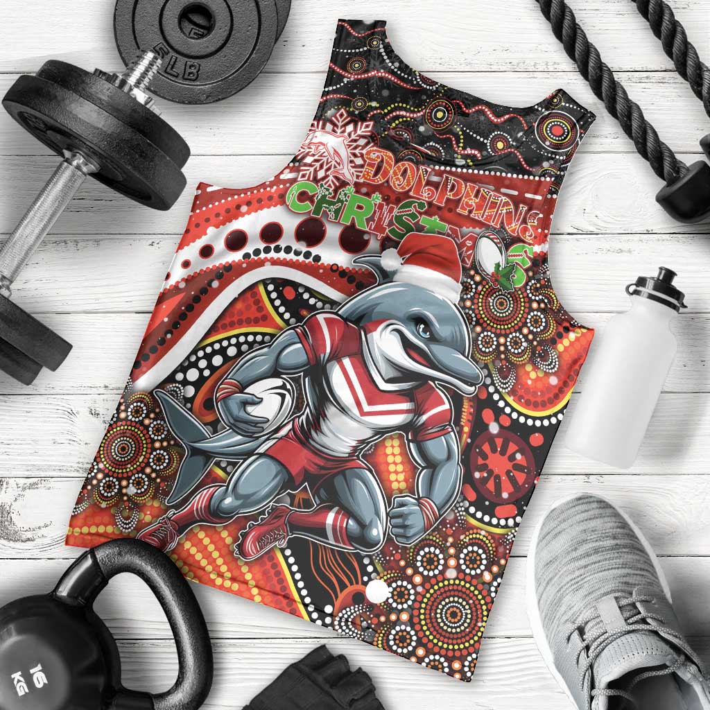 Merry Christmas Dolphins Men Tank Top Aboriginal Santa Rugby Mascot - Redcliffe - Vibe Hoodie Shop