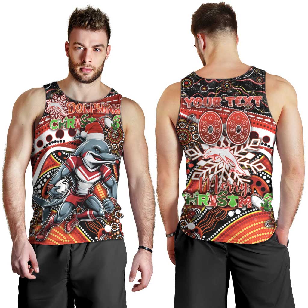 Merry Christmas Dolphins Men Tank Top Aboriginal Santa Rugby Mascot - Redcliffe - Vibe Hoodie Shop