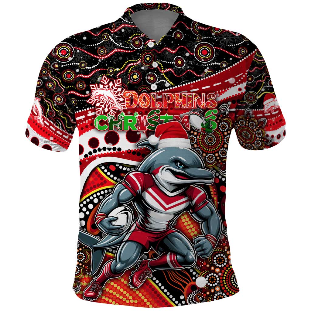 Merry Christmas Dolphins Polo Shirt Aboriginal Santa Rugby Mascot - Redcliffe - Vibe Hoodie Shop