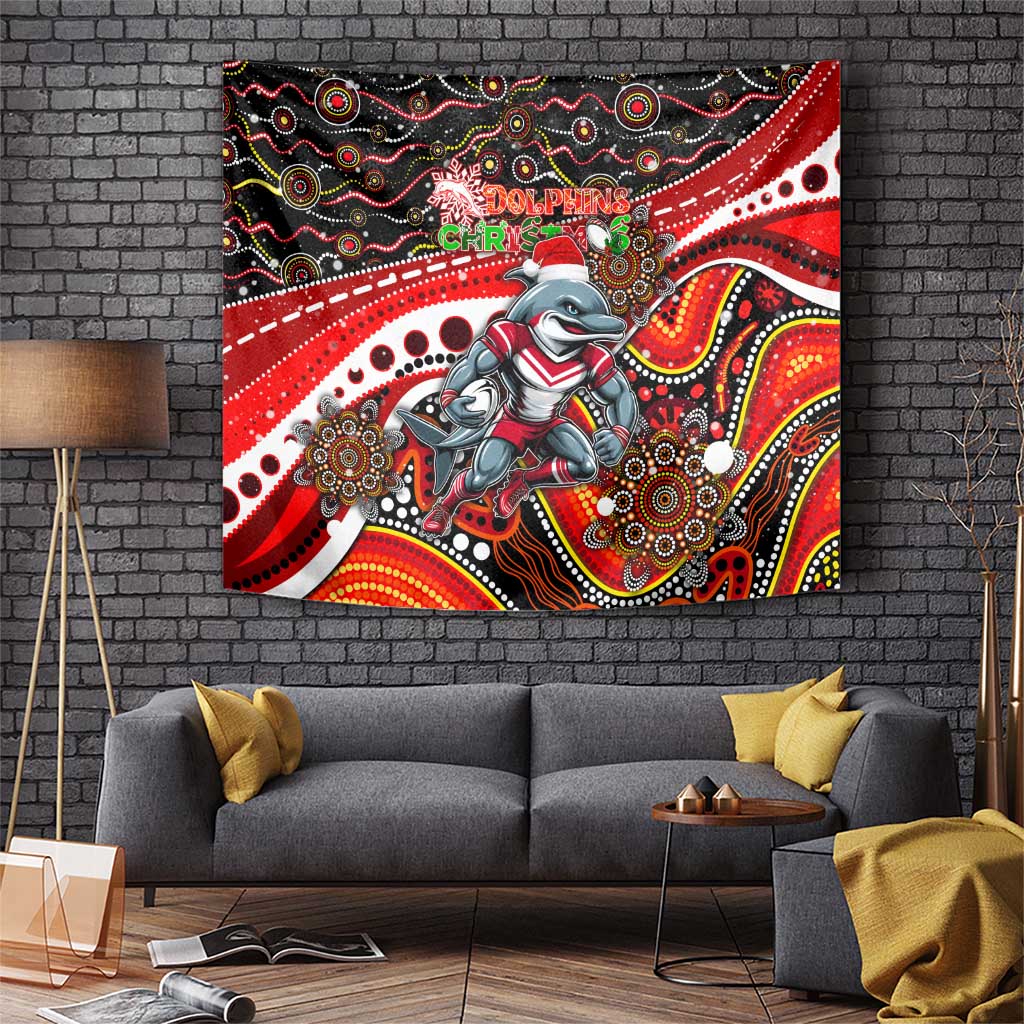 Merry Christmas Dolphins Tapestry Aboriginal Santa Rugby Mascot - Redcliffe - Vibe Hoodie Shop