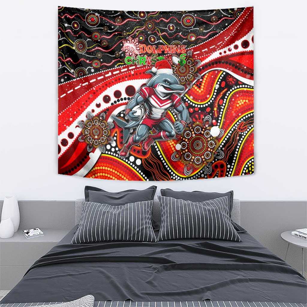 Merry Christmas Dolphins Tapestry Aboriginal Santa Rugby Mascot - Redcliffe - Vibe Hoodie Shop