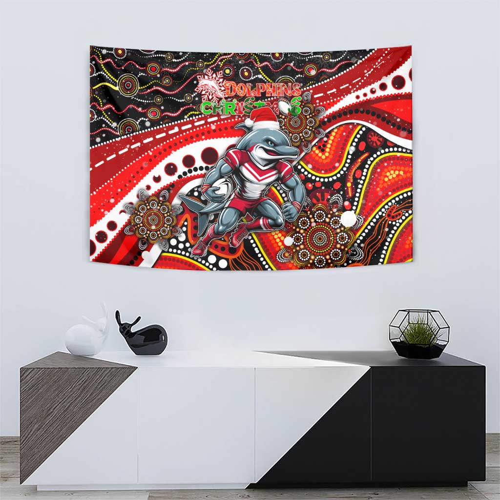 Merry Christmas Dolphins Tapestry Aboriginal Santa Rugby Mascot - Redcliffe - Vibe Hoodie Shop