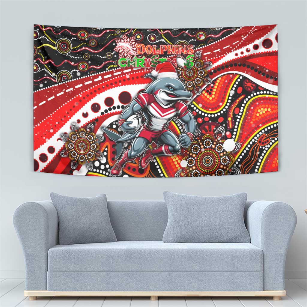 Merry Christmas Dolphins Tapestry Aboriginal Santa Rugby Mascot - Redcliffe - Vibe Hoodie Shop