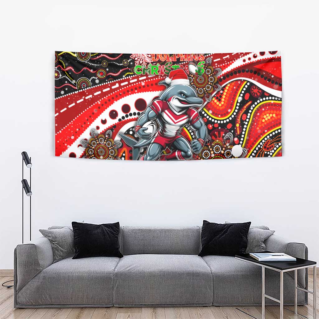 Merry Christmas Dolphins Tapestry Aboriginal Santa Rugby Mascot - Redcliffe - Vibe Hoodie Shop