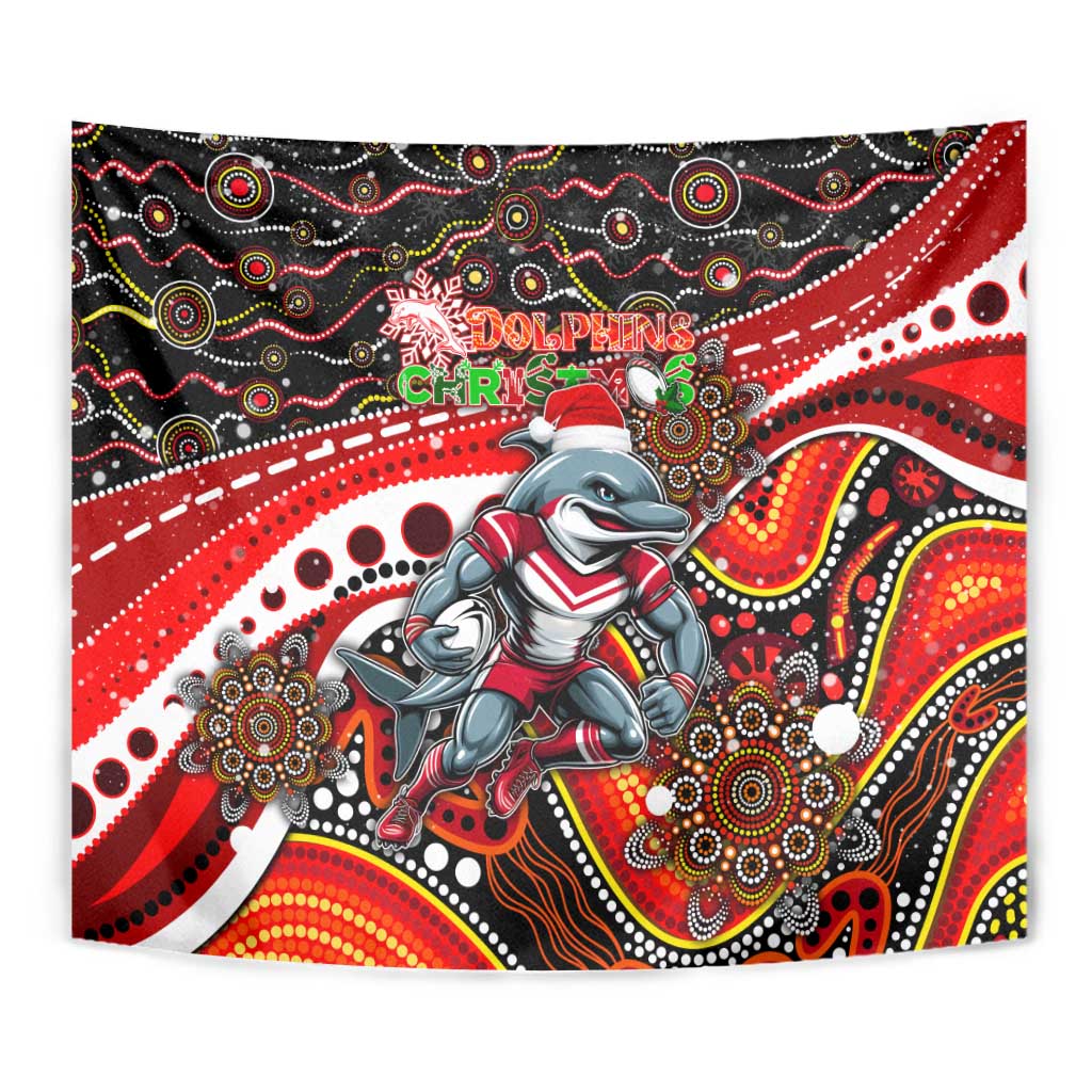 Merry Christmas Dolphins Tapestry Aboriginal Santa Rugby Mascot - Redcliffe - Vibe Hoodie Shop