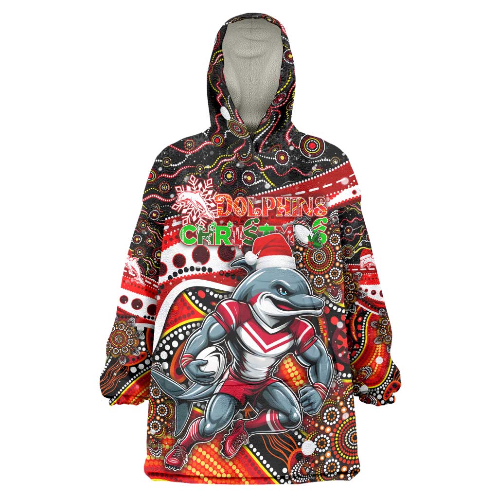 Merry Christmas Dolphins Wearable Blanket Hoodie Aboriginal Santa Rugby Mascot - Redcliffe - Vibe Hoodie Shop