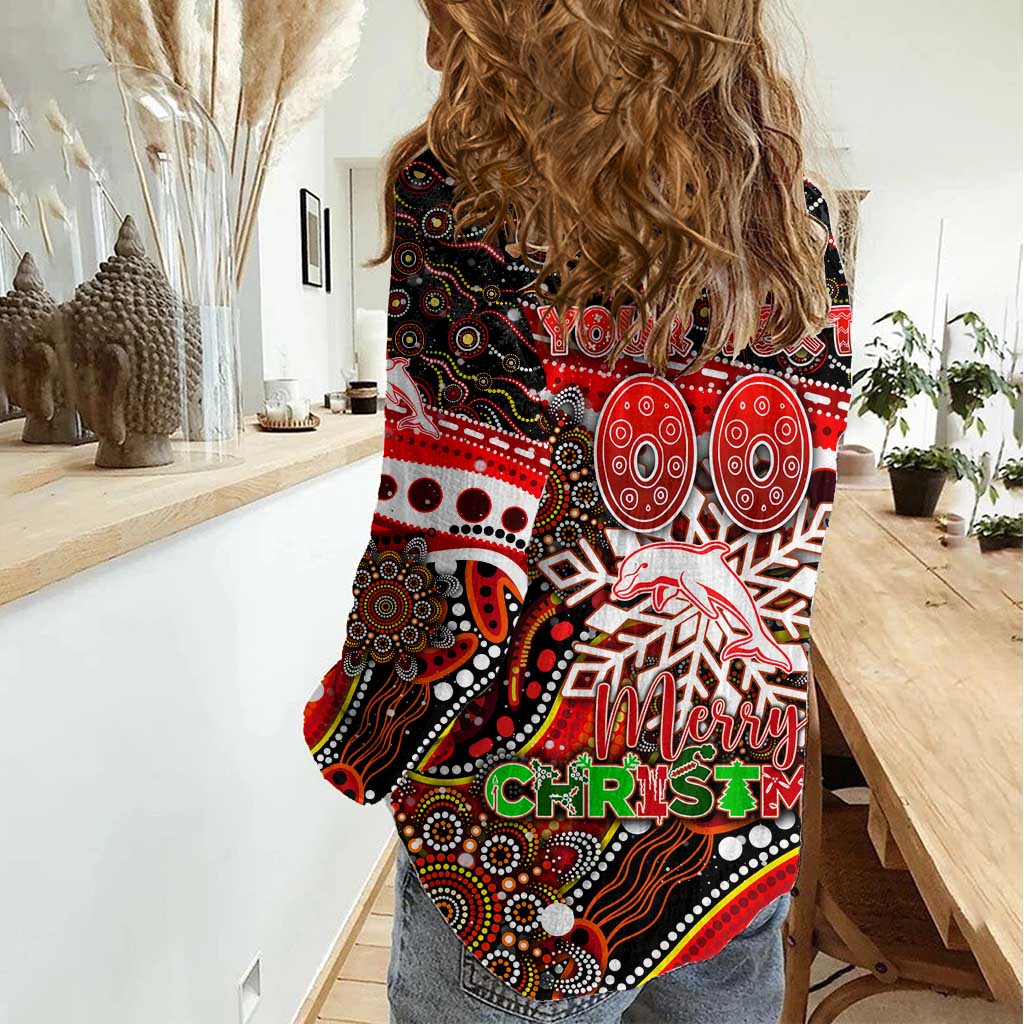 Merry Christmas Dolphins Women Casual Shirt Aboriginal Santa Rugby Mascot - Redcliffe - Vibe Hoodie Shop