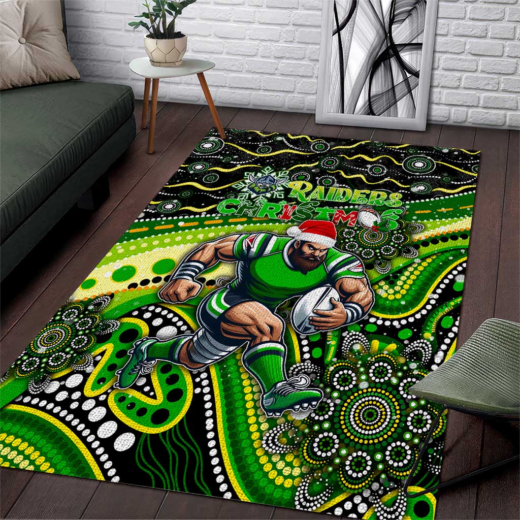 Merry Christmas Raiders Area Rug Aboriginal Santa Rugby Mascot - Canberra - Vibe Hoodie Shop