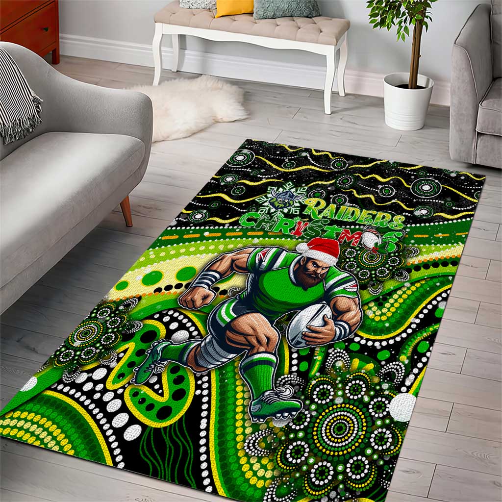 Merry Christmas Raiders Area Rug Aboriginal Santa Rugby Mascot - Canberra - Vibe Hoodie Shop