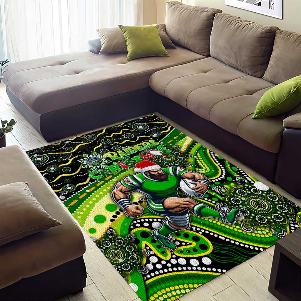 Merry Christmas Raiders Area Rug Aboriginal Santa Rugby Mascot - Canberra - Vibe Hoodie Shop