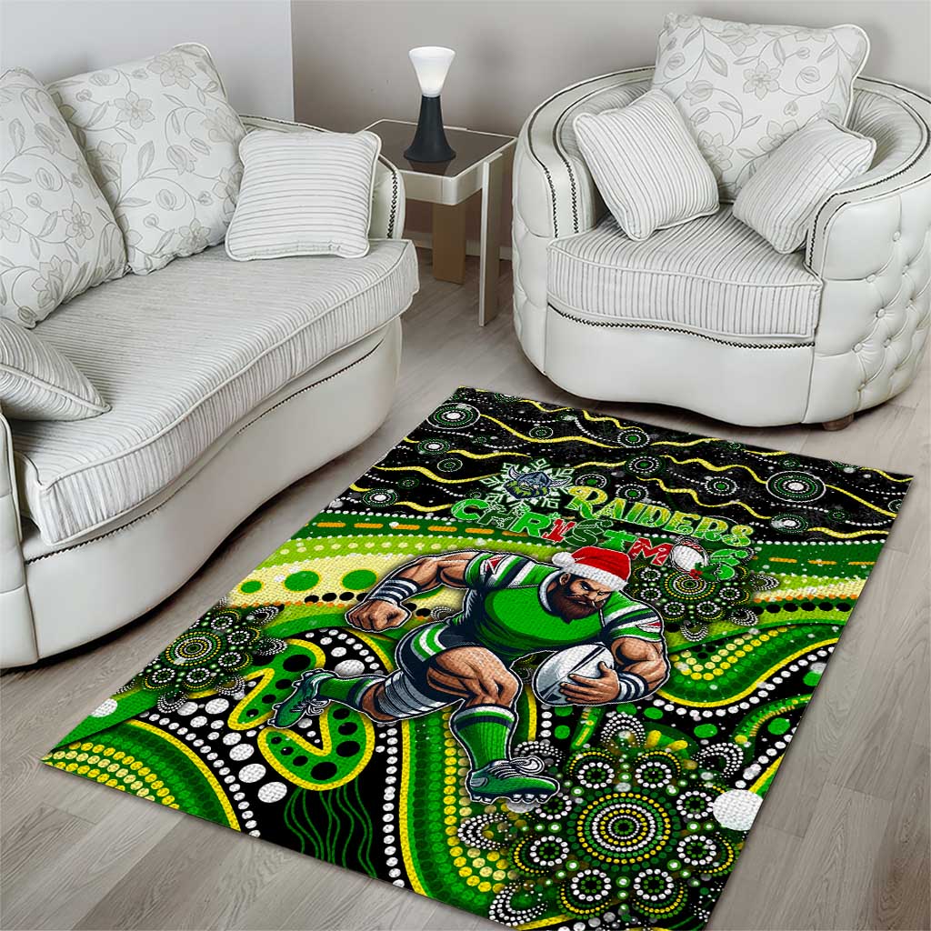 Merry Christmas Raiders Area Rug Aboriginal Santa Rugby Mascot - Canberra - Vibe Hoodie Shop