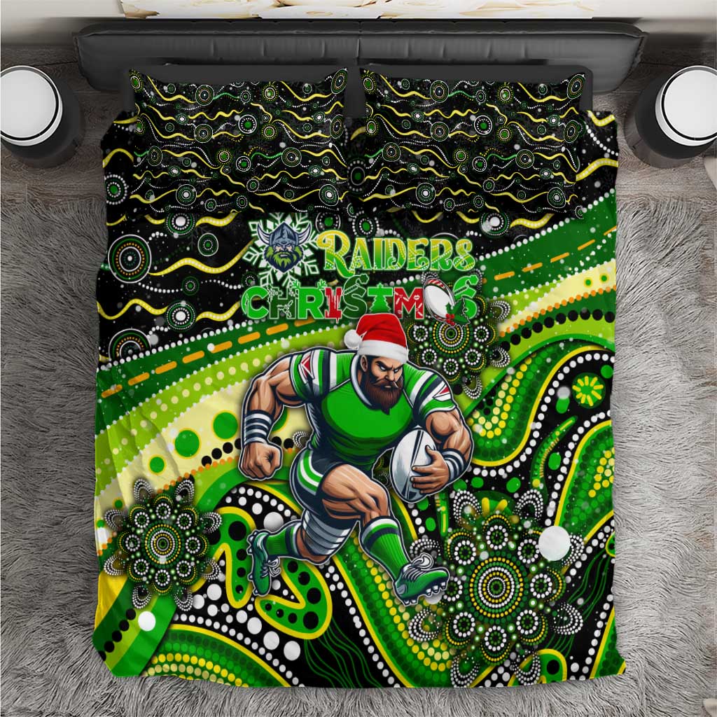 Merry Christmas Raiders Bedding Set Aboriginal Santa Rugby Mascot - Canberra - Vibe Hoodie Shop