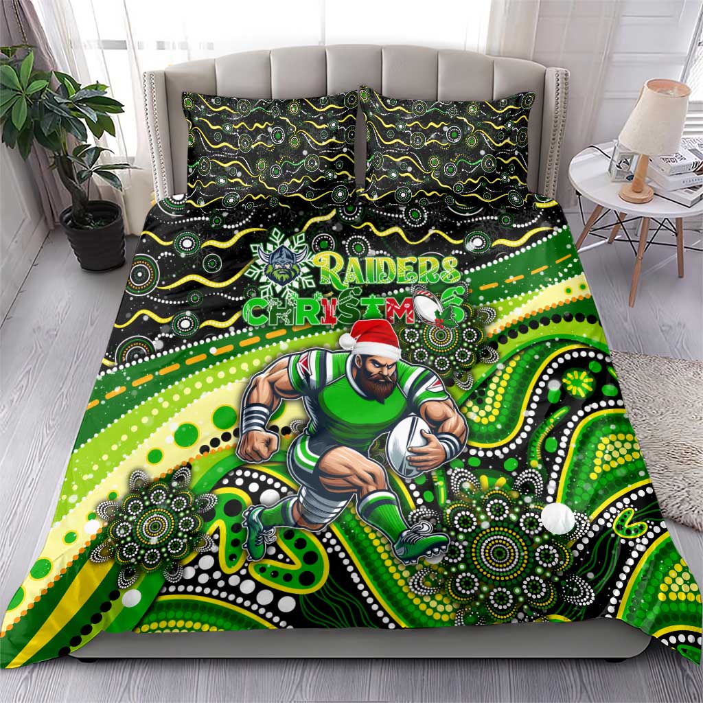 Merry Christmas Raiders Bedding Set Aboriginal Santa Rugby Mascot - Canberra - Vibe Hoodie Shop